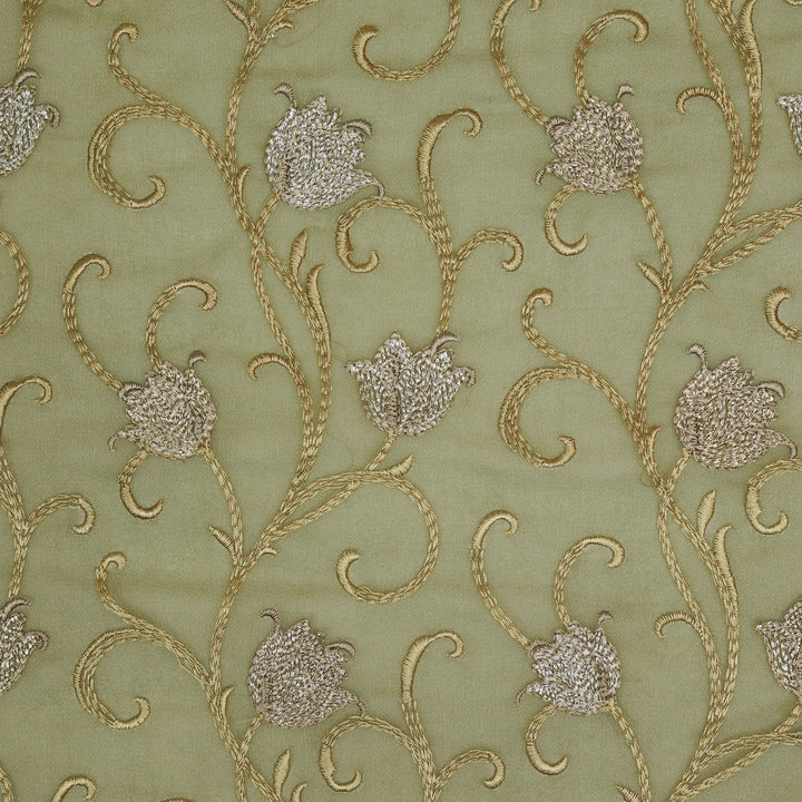 Tamira Jaal on Light Olive Semi Georgette Embroidered Fabric