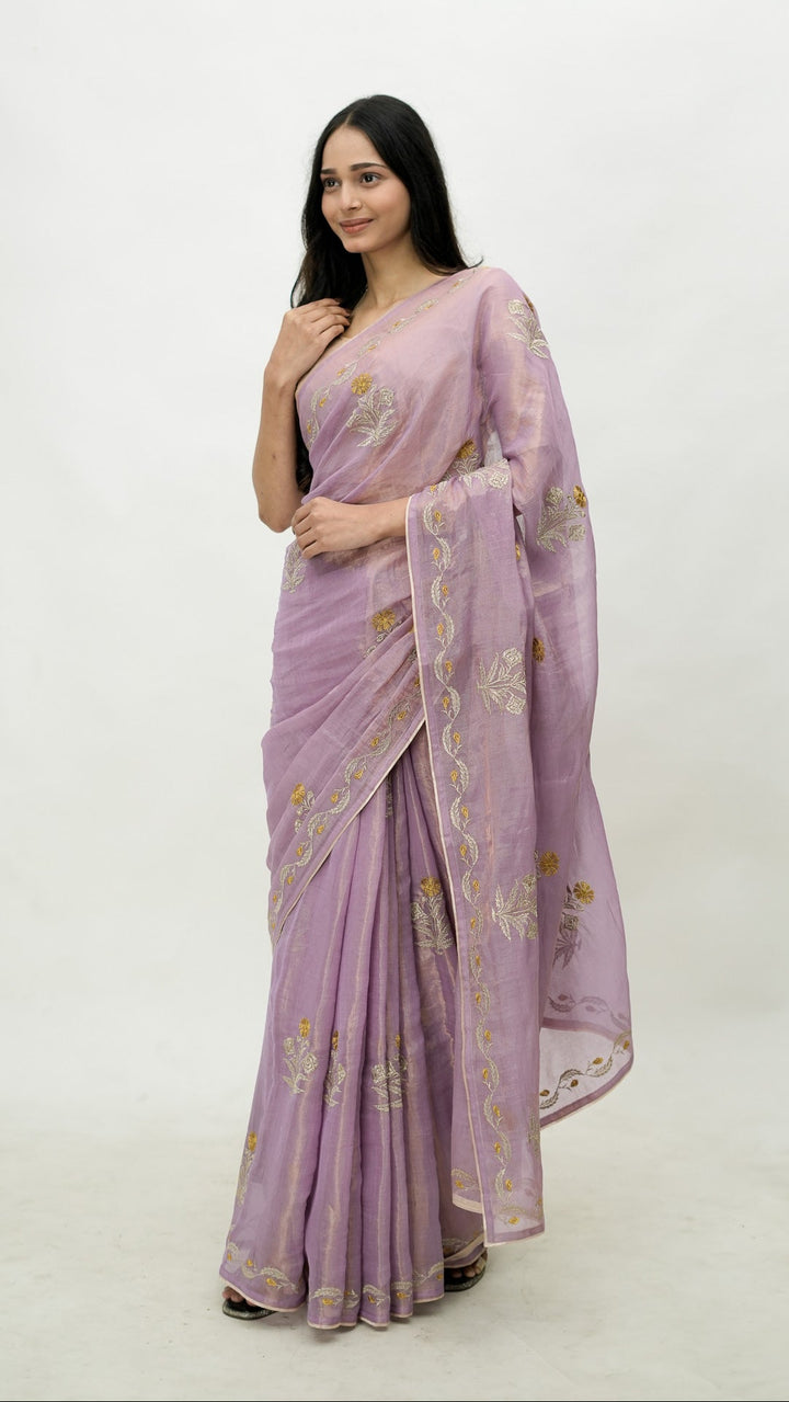 Vikruti Embroidered Saree on Lilac Cotton Tissue