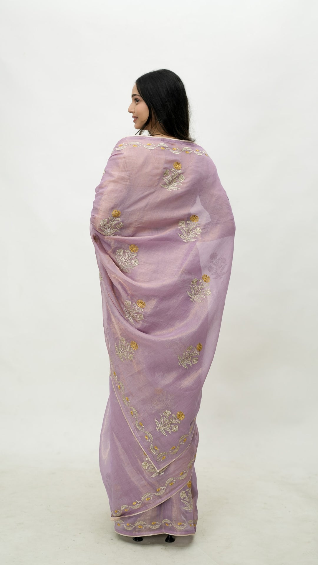 Vikruti Embroidered Saree on Lilac Cotton Tissue