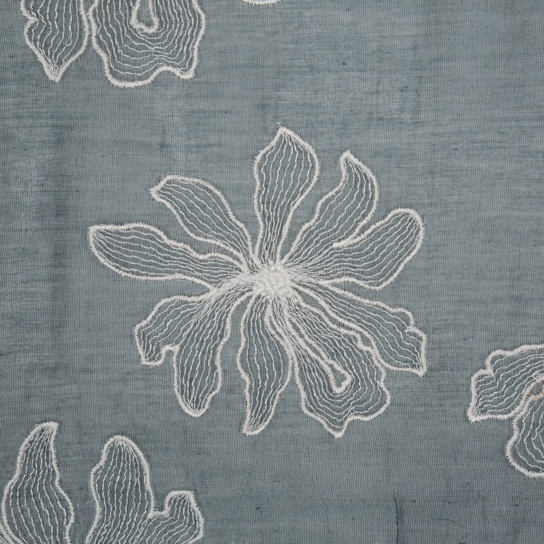 Sakina Buta on Steel/Grey Cotton Silk Embroidered Fabric