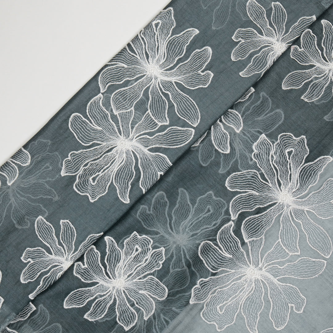 Sakina Buta on Steel/Grey Cotton Silk Embroidered Fabric