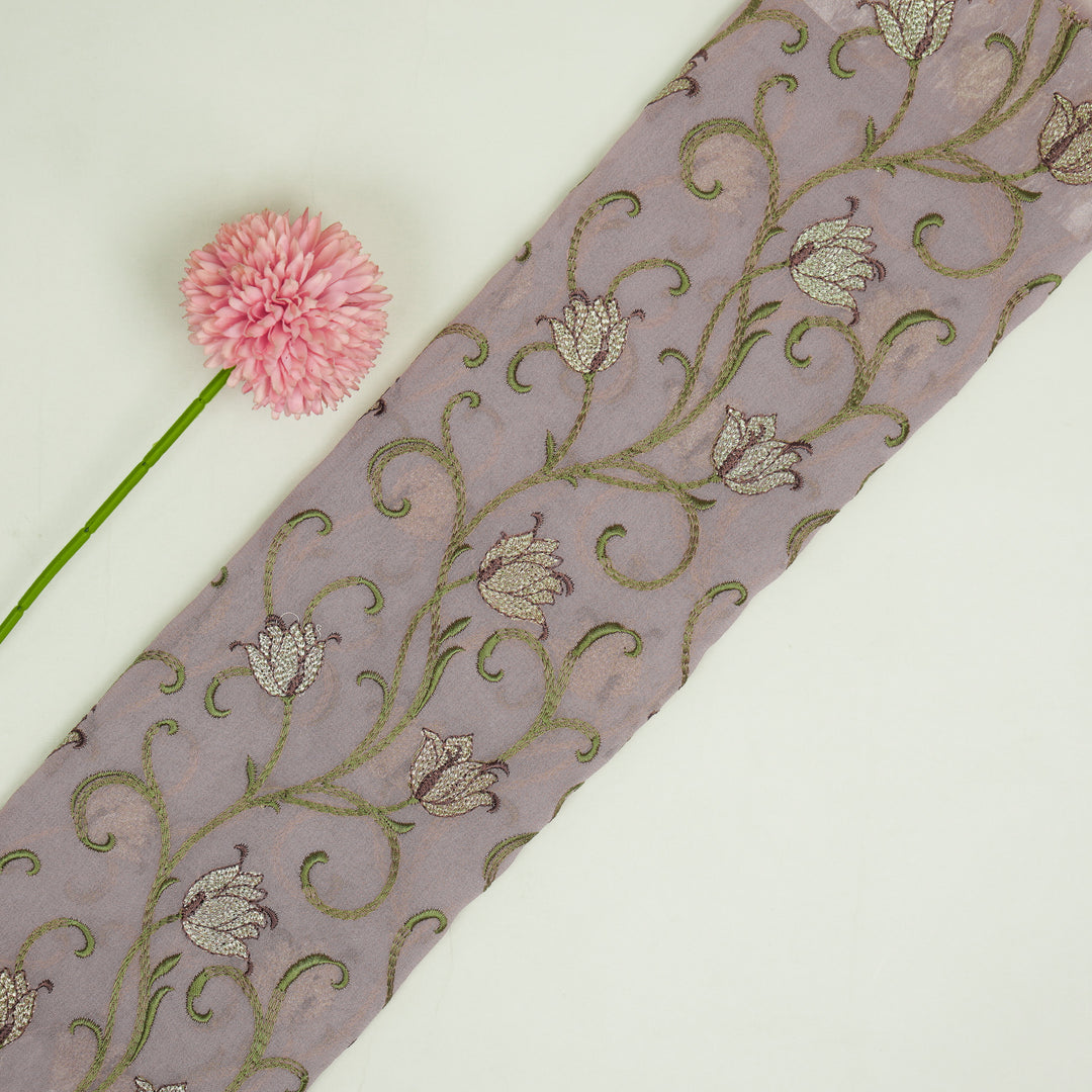 Tamira Jaal on Lavender Semi Georgette Embroidered Fabric