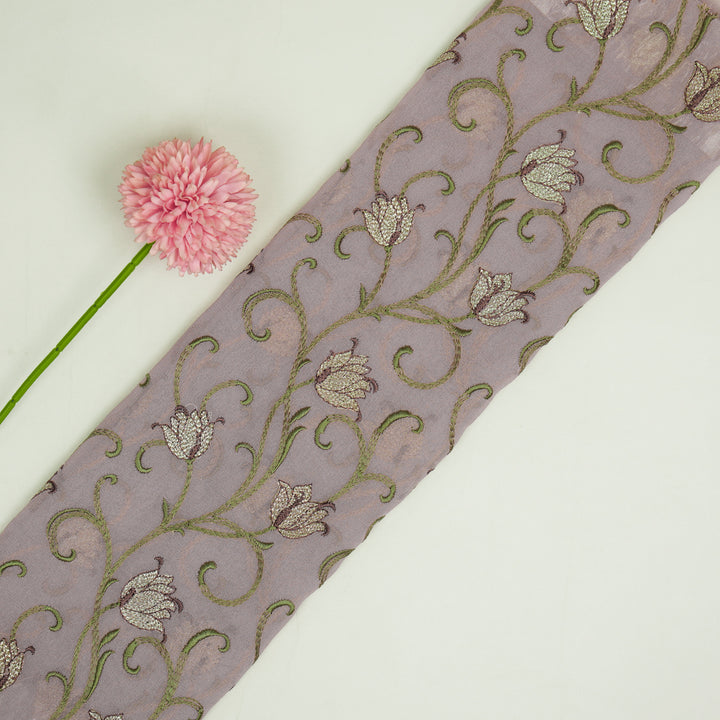 Tamira Jaal on Lavender Semi Georgette Embroidered Fabric