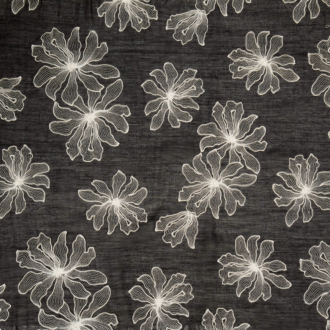 Sakina Buta on Black Cotton Silk Embroidered Fabric