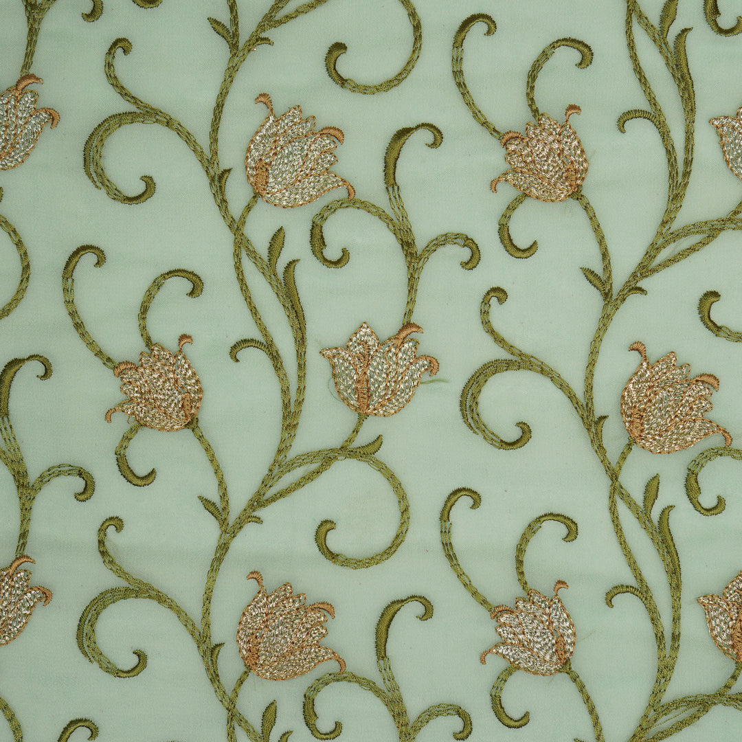 Tamira Jaal on Light Aqua Semi Georgette Embroidered Fabric