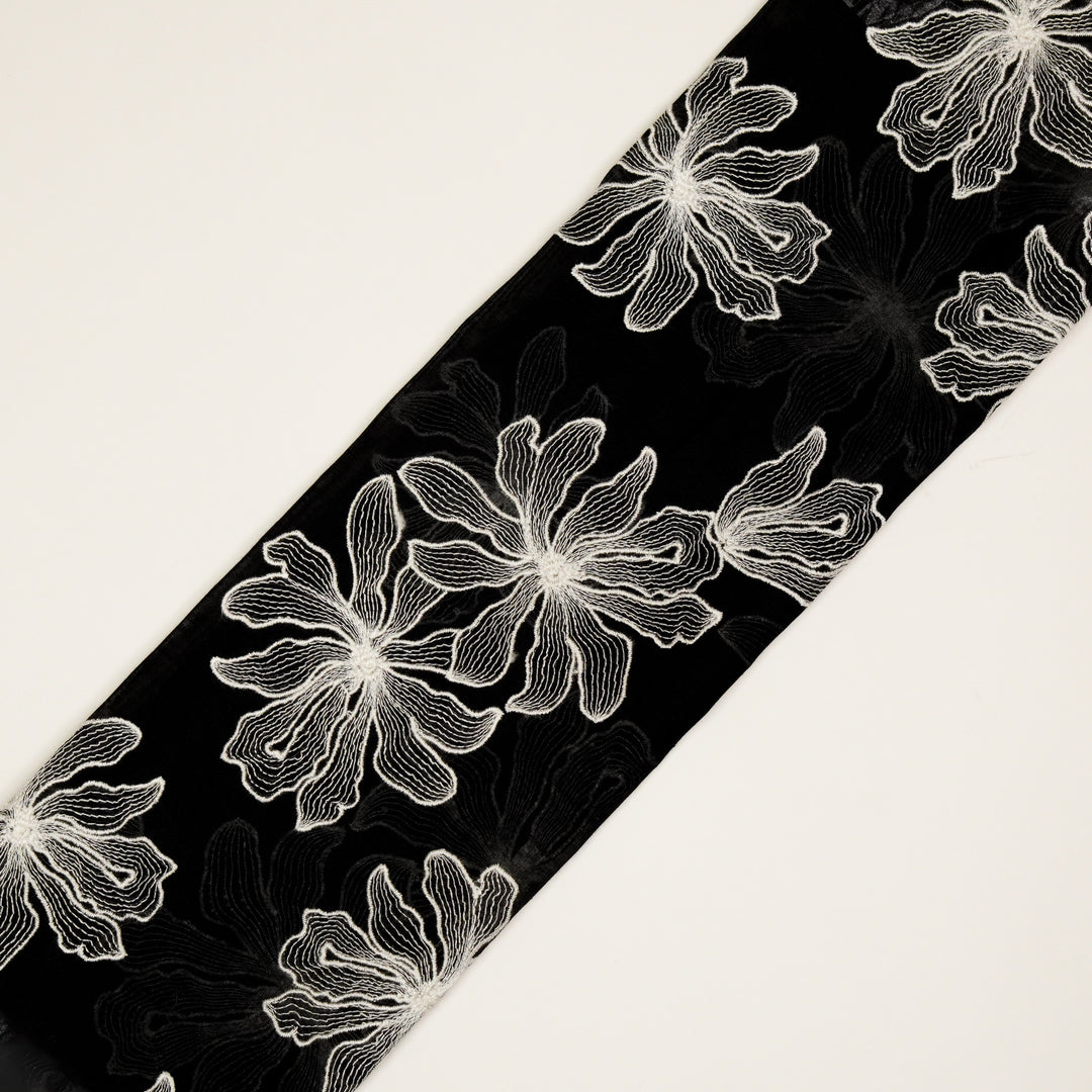 Sakina Buta on Black Cotton Silk Embroidered Fabric