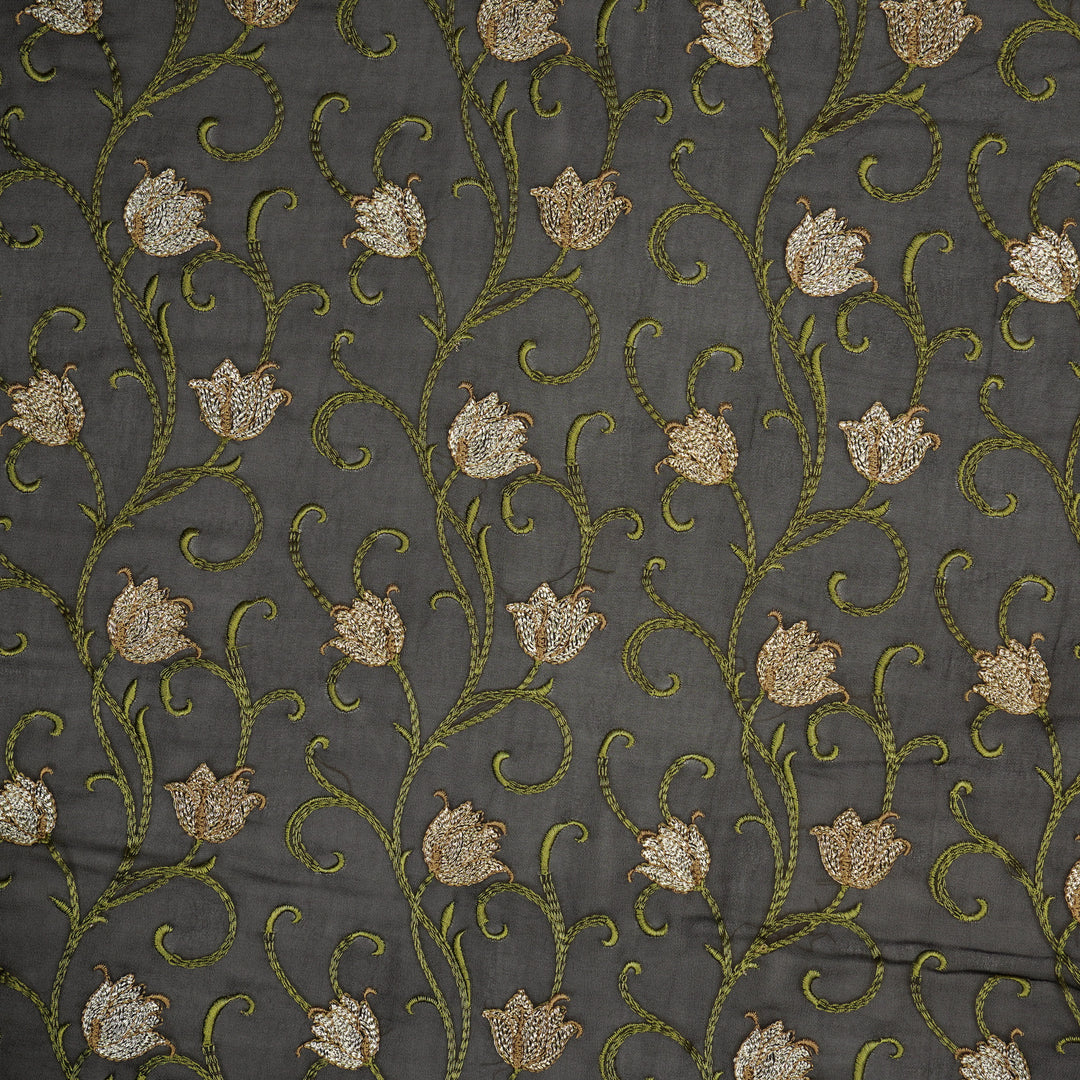 Tamira Jaal on Charcoal Semi Georgette Embroidered Fabric