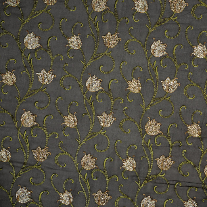 Tamira Jaal on Charcoal Semi Georgette Embroidered Fabric