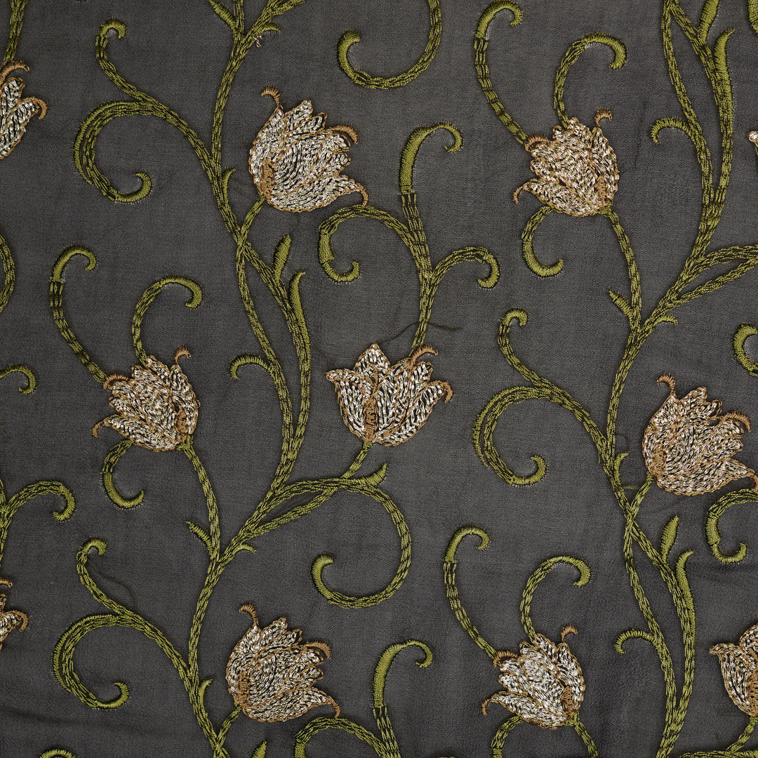 Tamira Jaal on Charcoal Semi Georgette Embroidered Fabric