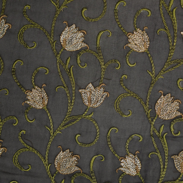 Tamira Jaal on Charcoal Semi Georgette Embroidered Fabric