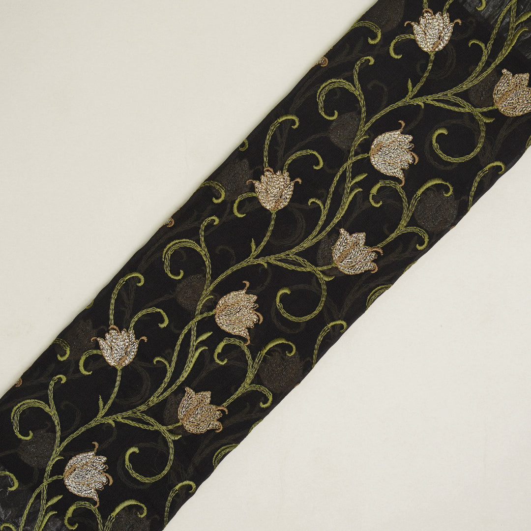 Tamira Jaal on Charcoal Semi Georgette Embroidered Fabric