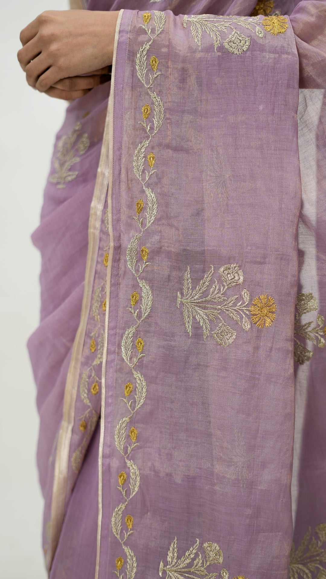 Vikruti Embroidered Saree on Lilac Cotton Tissue
