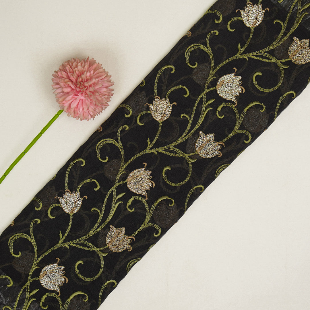 Tamira Jaal on Charcoal Semi Georgette Embroidered Fabric