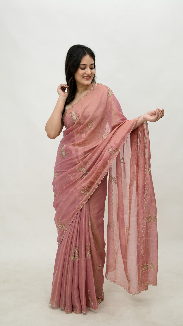 Chinmayi Embroidered Saree on Onion Cotton Tissue