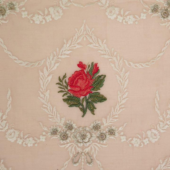 Roseen Jaal on Light Peach Cotton Silk Embroidered Fabric