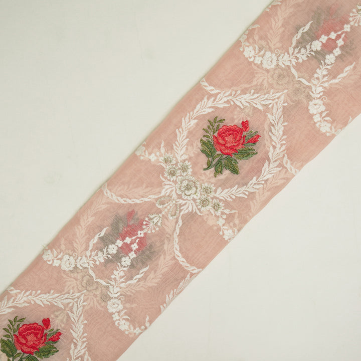 Roseen Jaal on Light Peach Cotton Silk Embroidered Fabric