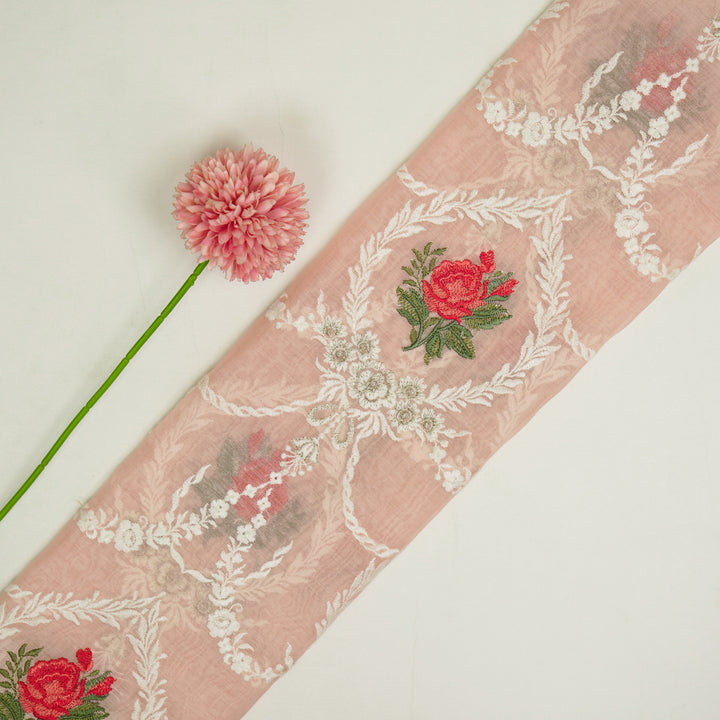 Roseen Jaal on Light Peach Cotton Silk Embroidered Fabric