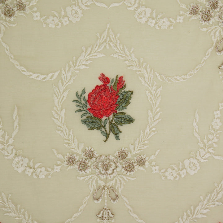 Roseen Jaal on Cream Cotton Silk Embroidered Fabric