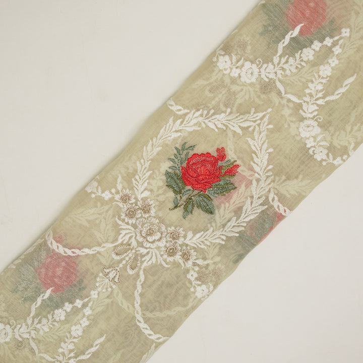 Roseen Jaal on Cream Cotton Silk Embroidered Fabric