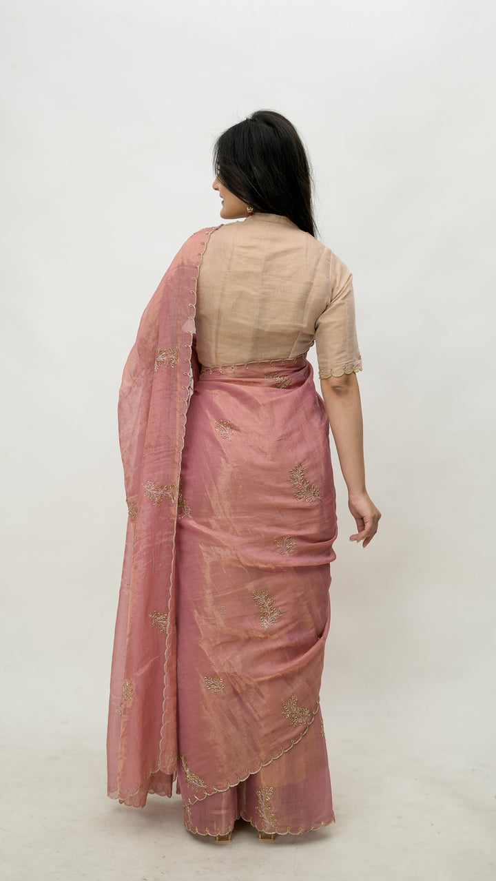 Chinmayi Embroidered Saree on Onion Cotton Tissue