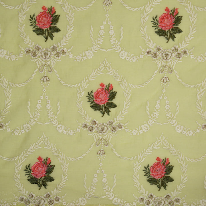 Roseen Jaal on Light Lemon Cotton Silk Embroidered Fabric