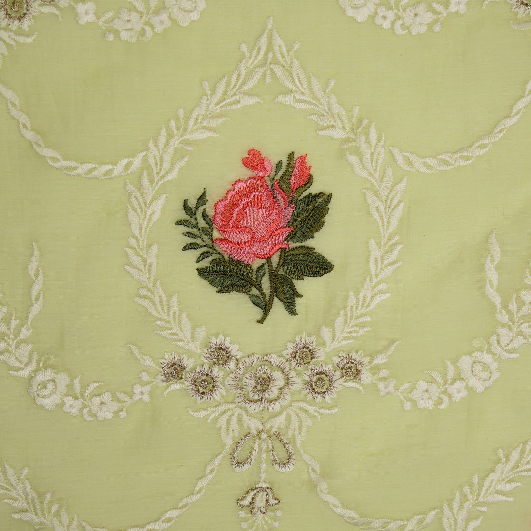 Roseen Jaal on Light Lemon Cotton Silk Embroidered Fabric