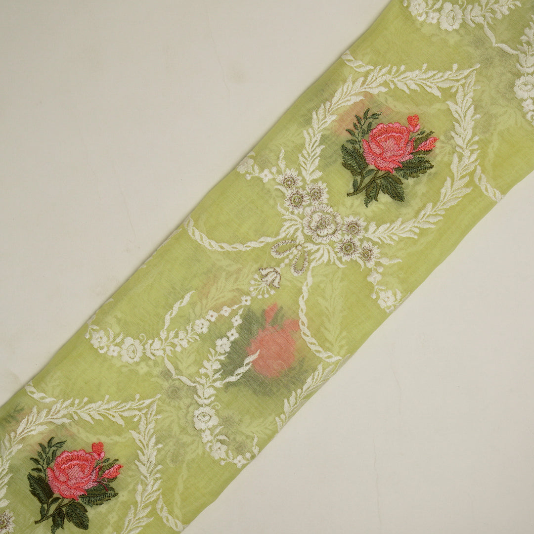 Roseen Jaal on Light Lemon Cotton Silk Embroidered Fabric