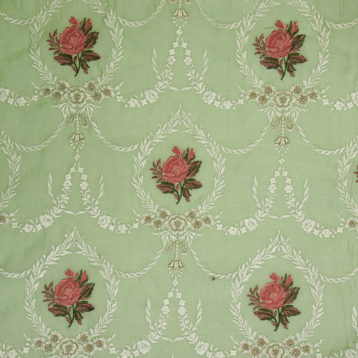 Roseen Jaal on Sea Green Cotton Silk Embroidered Fabric