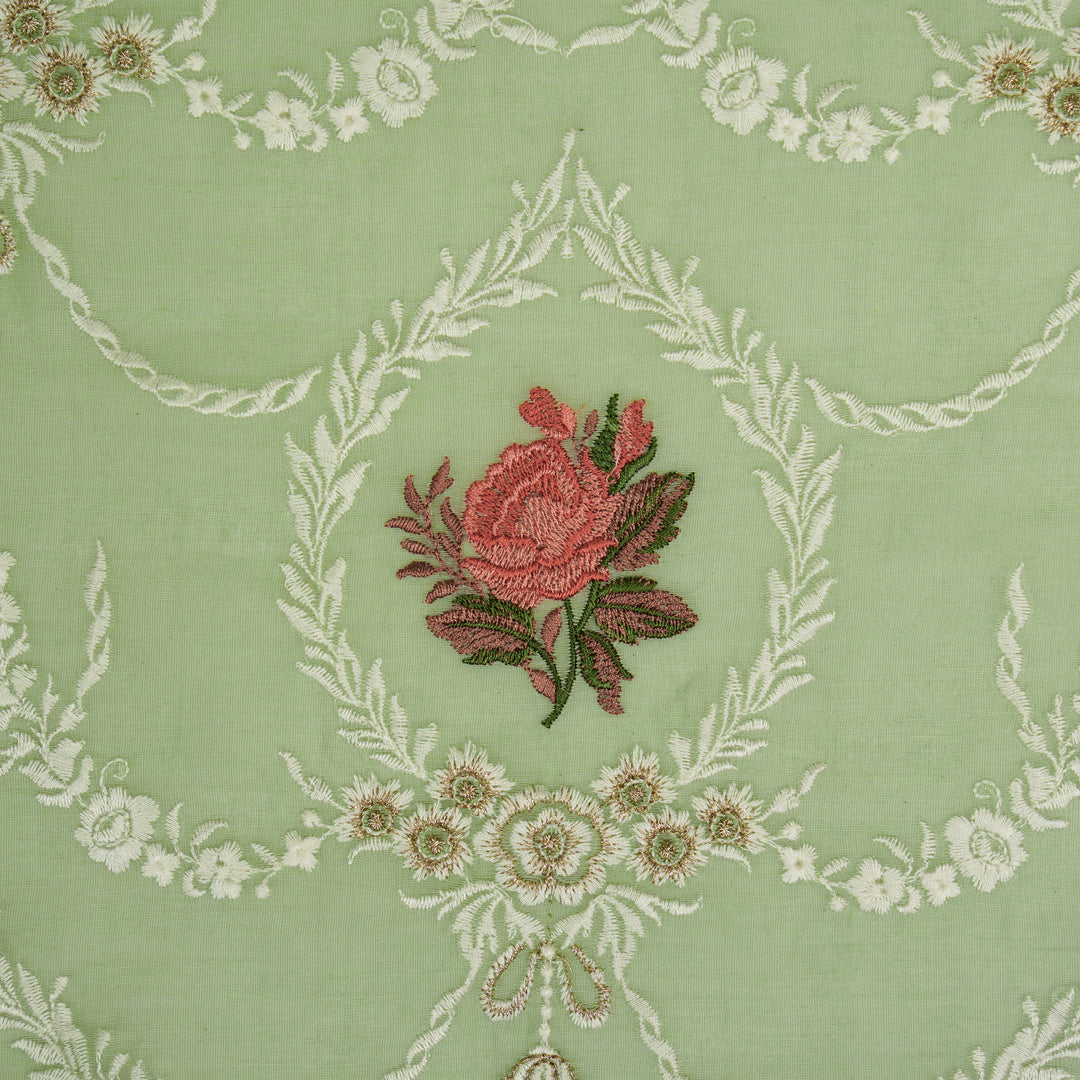 Roseen Jaal on Sea Green Cotton Silk Embroidered Fabric