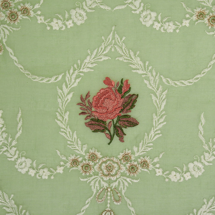 Roseen Jaal on Sea Green Cotton Silk Embroidered Fabric