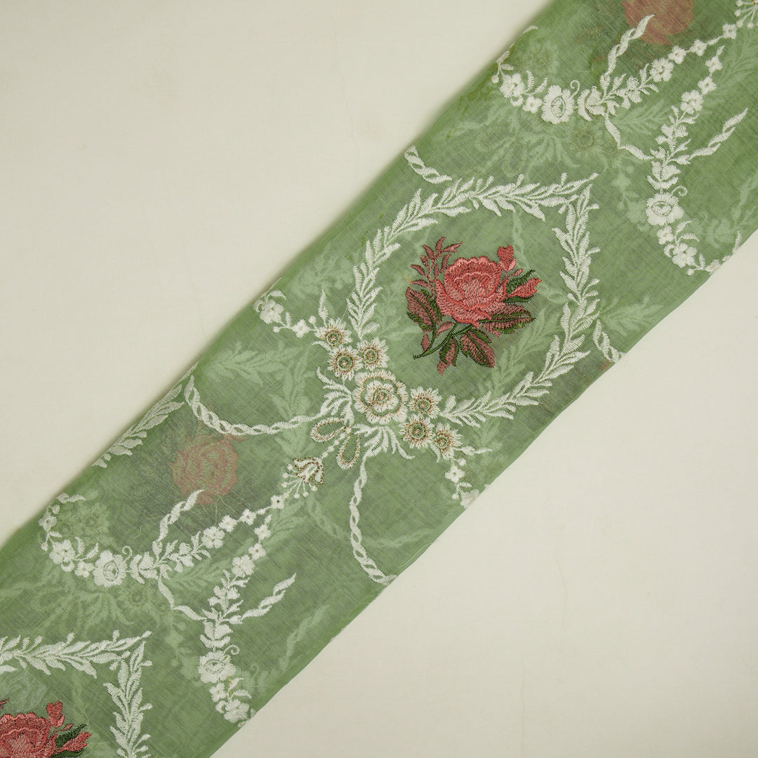 Roseen Jaal on Sea Green Cotton Silk Embroidered Fabric
