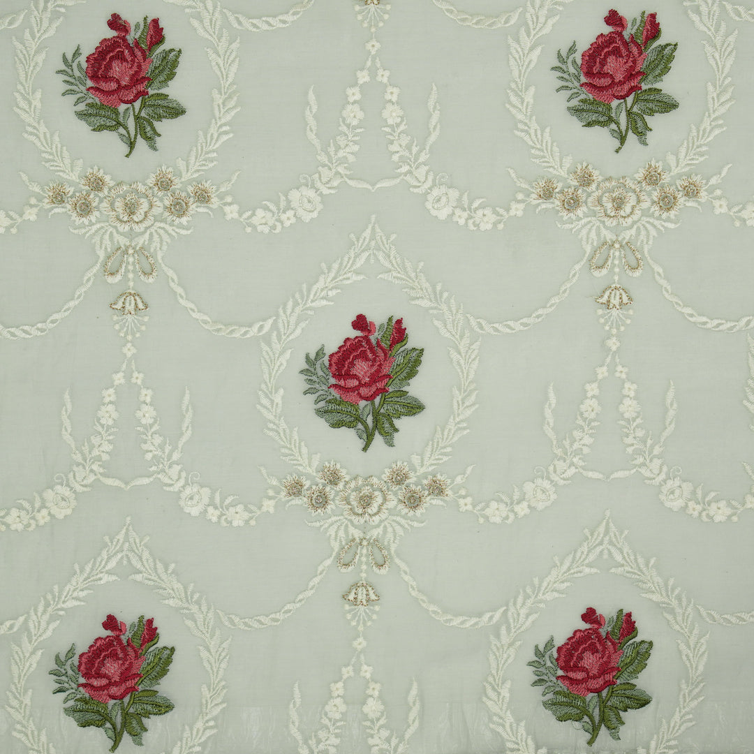 Roseen Jaal on Sky Blue Cotton Silk Embroidered Fabric