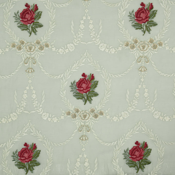 Roseen Jaal on Sky Blue Cotton Silk Embroidered Fabric