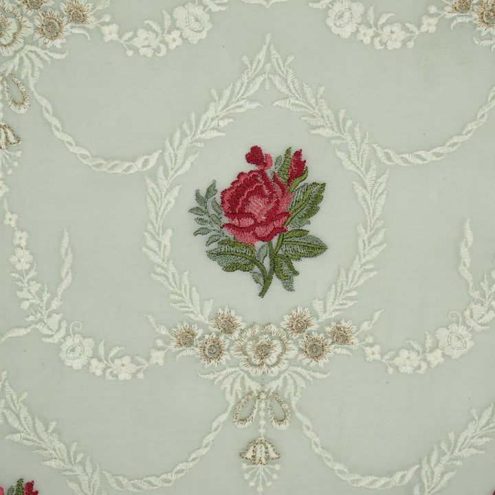Roseen Jaal on Sky Blue Cotton Silk Embroidered Fabric