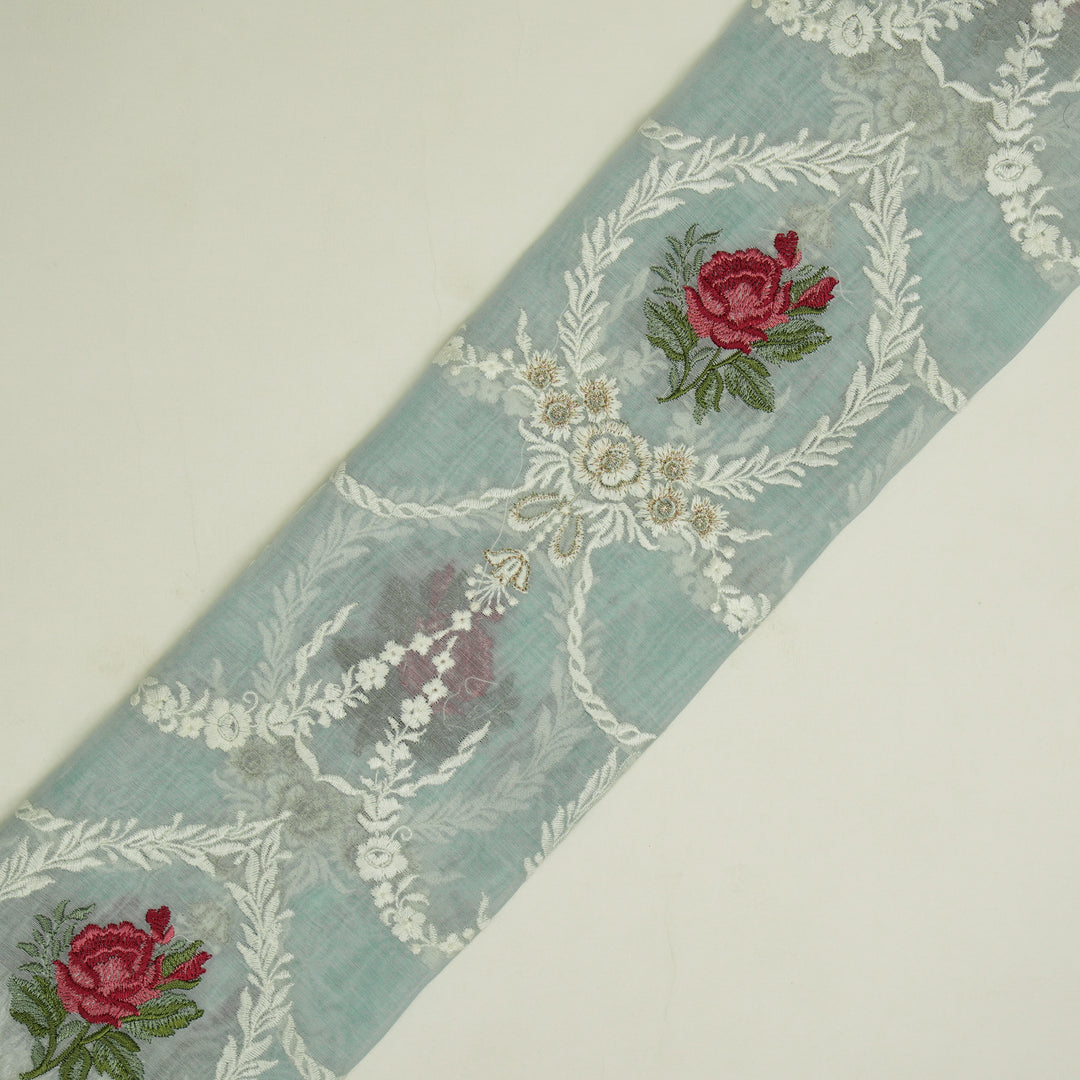 Roseen Jaal on Sky Blue Cotton Silk Embroidered Fabric