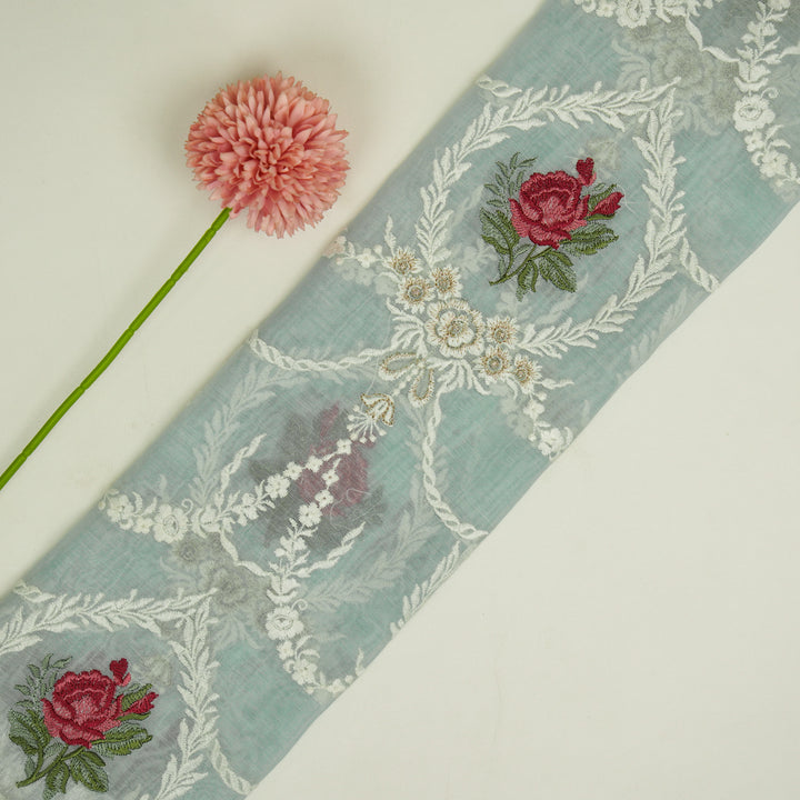 Roseen Jaal on Sky Blue Cotton Silk Embroidered Fabric