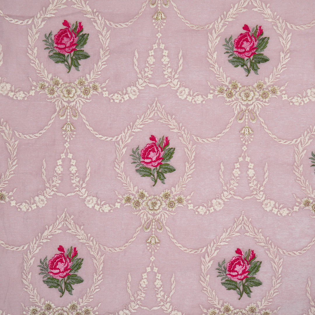 Roseen Jaal on Lilac Cotton Silk Embroidered Fabric