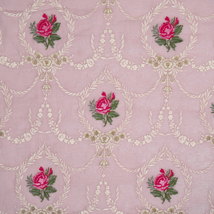 Roseen Jaal on Lilac Cotton Silk Embroidered Fabric