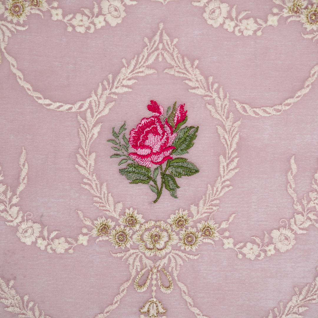 Roseen Jaal on Lilac Cotton Silk Embroidered Fabric