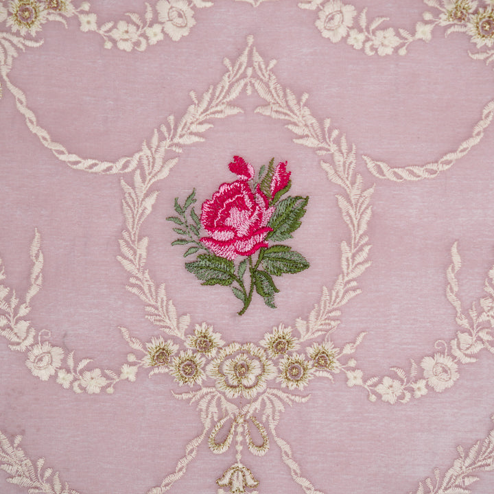 Roseen Jaal on Lilac Cotton Silk Embroidered Fabric