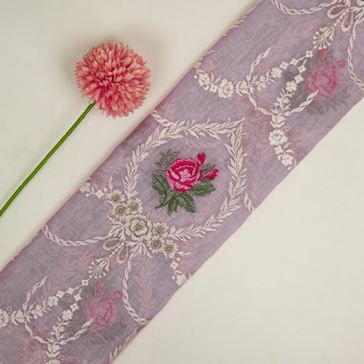 Roseen Jaal on Lilac Cotton Silk Embroidered Fabric