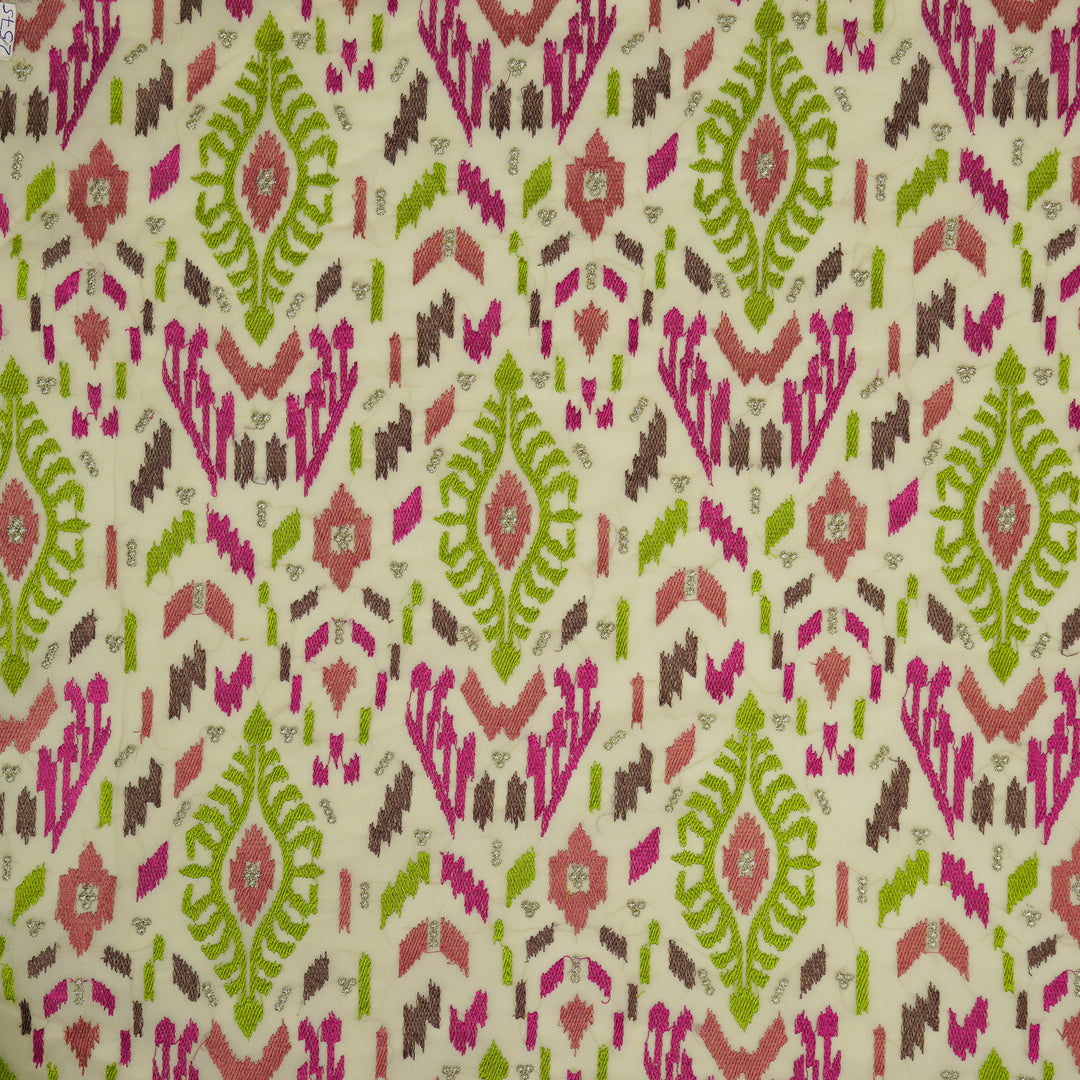 Rangvan Jaal on Cream Semi Georgette Embroidered Fabric