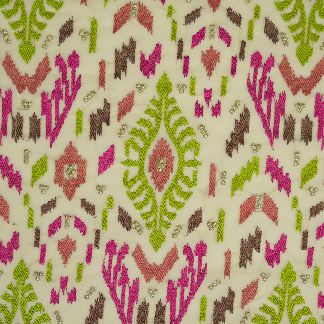 Rangvan Jaal on Cream Semi Georgette Embroidered Fabric