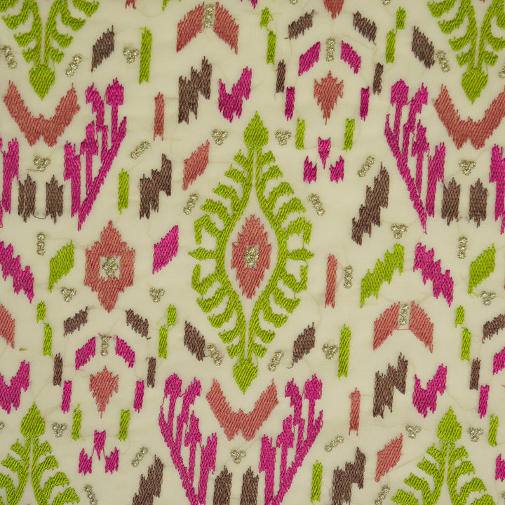 Rangvan Jaal on Cream Semi Georgette Embroidered Fabric