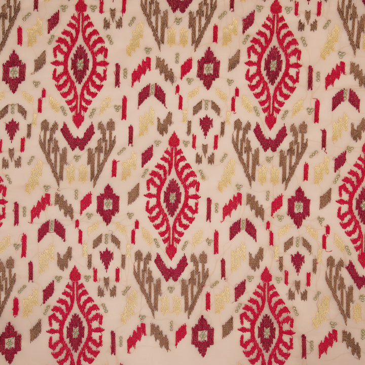 Rangvan Jaal on Light Peach Semi Georgette Embroidered Fabric