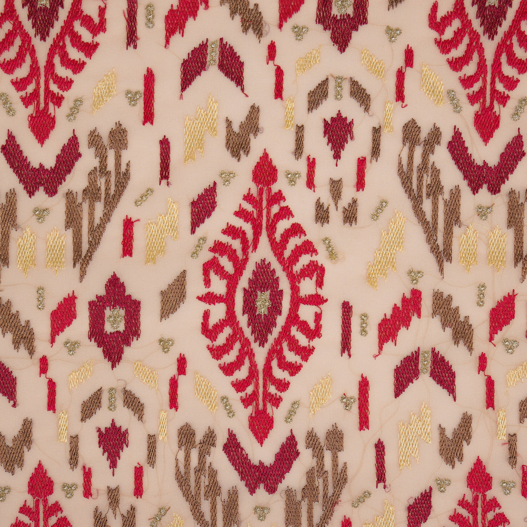Rangvan Jaal on Light Peach Semi Georgette Embroidered Fabric