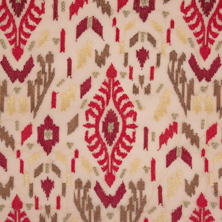 Rangvan Jaal on Light Peach Semi Georgette Embroidered Fabric