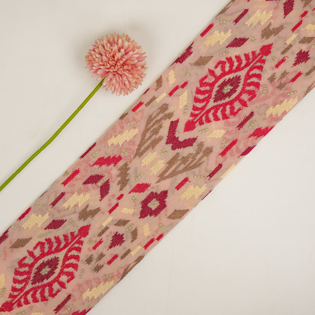 Rangvan Jaal on Light Peach Semi Georgette Embroidered Fabric