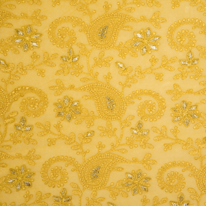 Nabila Jaal on Gold Semi Georgette Embroidered Fabric