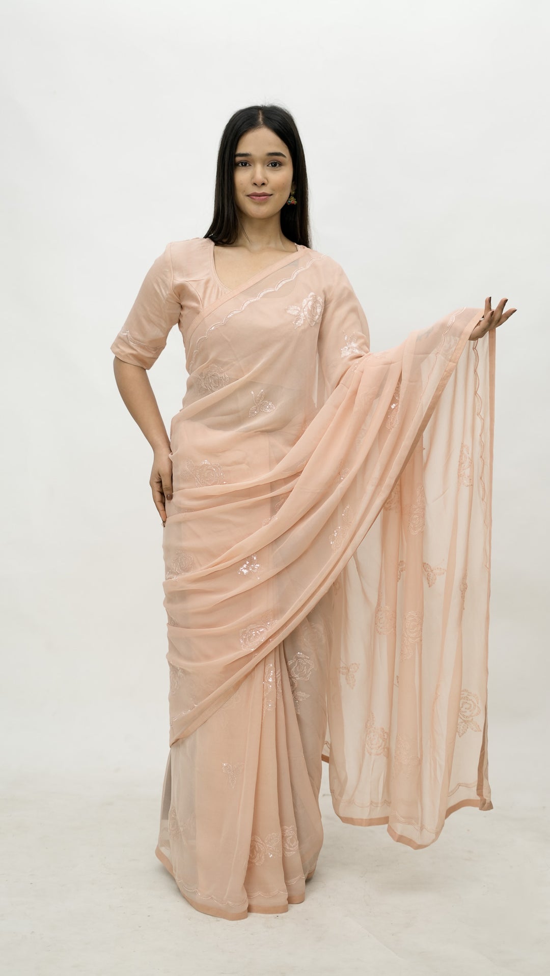 Sirisa Embroidered Saree on Blush Pure Silk Georgette